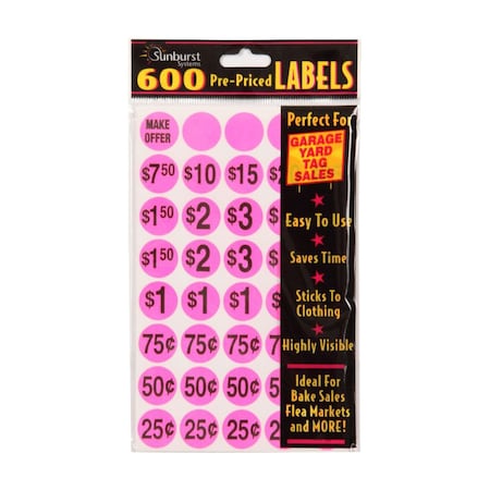 Labels Assorted Pink Yellow Orange Green Pre-Priced, 2400 Count